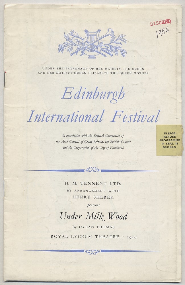 Item #386060 [Program]: Under Milk Wood. Edinburgh International Festival. Dylan THOMAS.