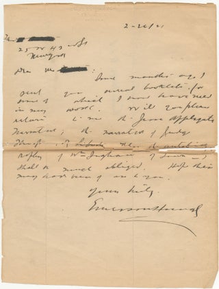 Item #386109 Autograph Letter Signed ("Emerson Hough"). Emerson HOUGH