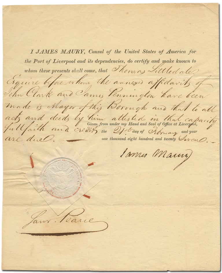 Item #386165 Partially Printed Document Signed. James MAURY.