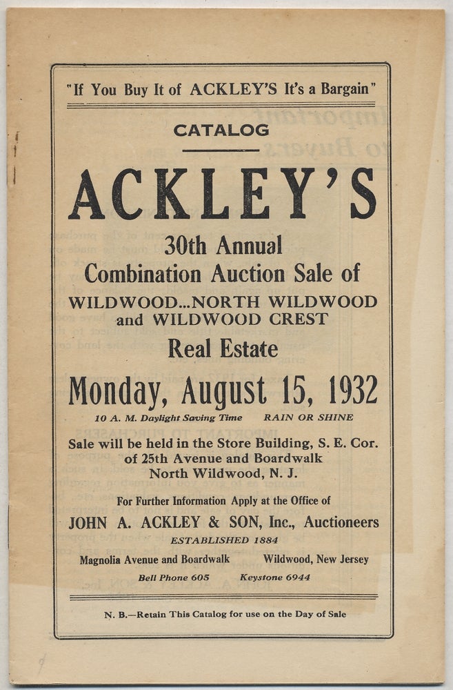 Item #386183 Catalog Ackley's 30th Annual Combination Auction Sale of Wildwood, North Wildwood and Wildwood Crest Real Estate