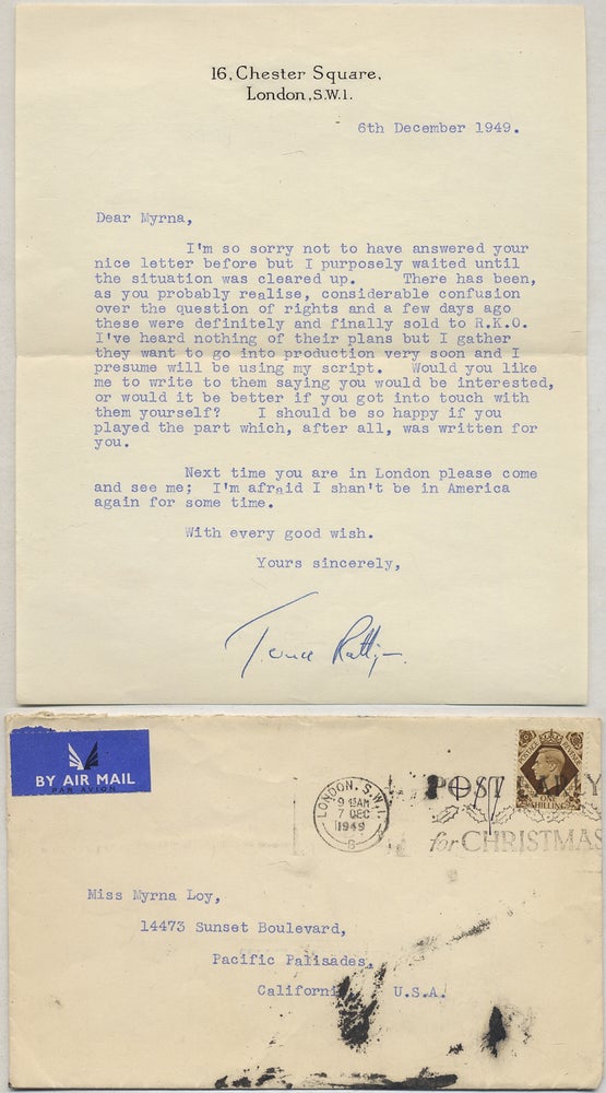 Item #389781 Typed Letter Signed to Myrna Loy. Terence RATTIGAN, Myrna Loy.