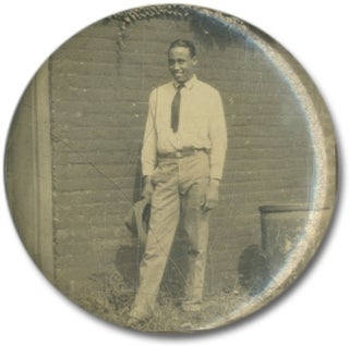 Item #389998 Circular Pocket Mirror with Tin-type Photographic Portrait of an African-American Man