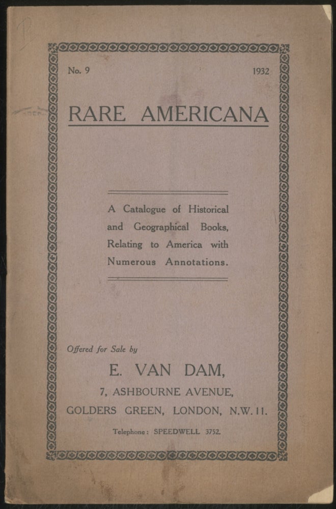 Item #391660 [Catalog]: Rare Americana No. 9. 1932. E. VAN DAM.