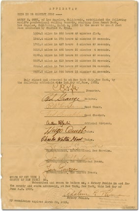 Item #391736 Affidavit of records set by Harry R. Gunn during The Great American Foot Race in...