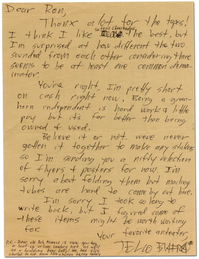 Item #392274 Autograph Letter Signed ("Jello Biafra"). Jello BIAFRA.