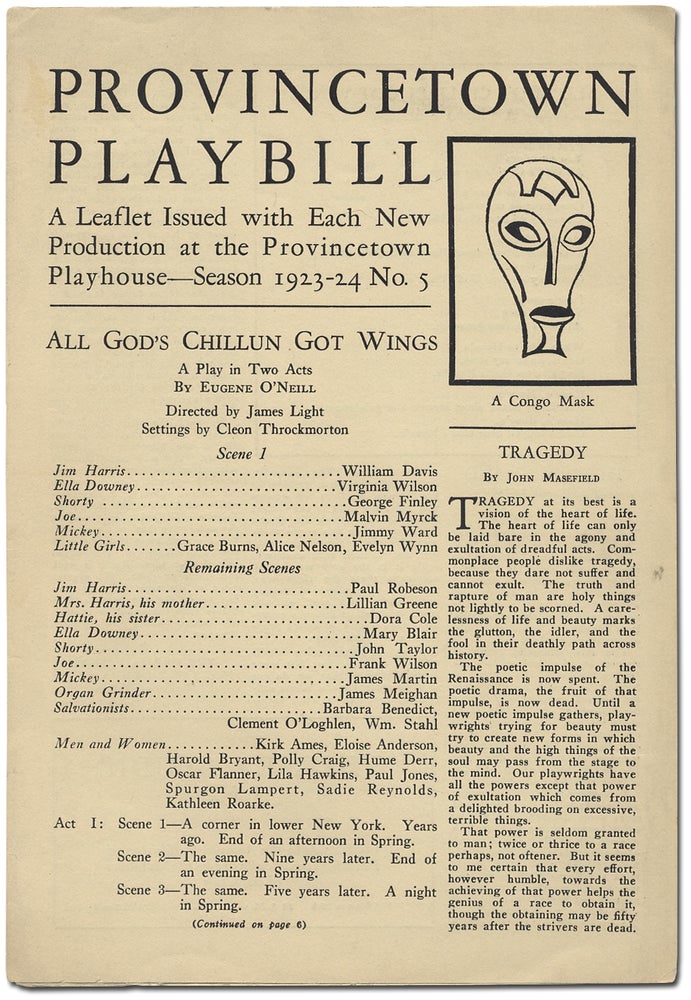 Item #393129 Provincetown Playbill: A Leaflet Issued with Each New Production at the Provincetown Playhouse - Season 1923-24 No. 5. Eugene O'NEILL, Paul Robeson.