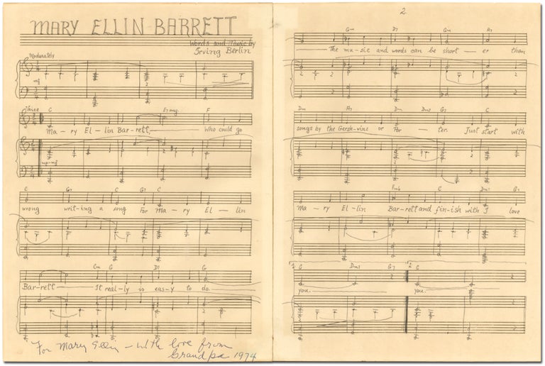 Item #393396 [Manuscript Song]: Mary Ellin Barrett. Irving BERLIN.