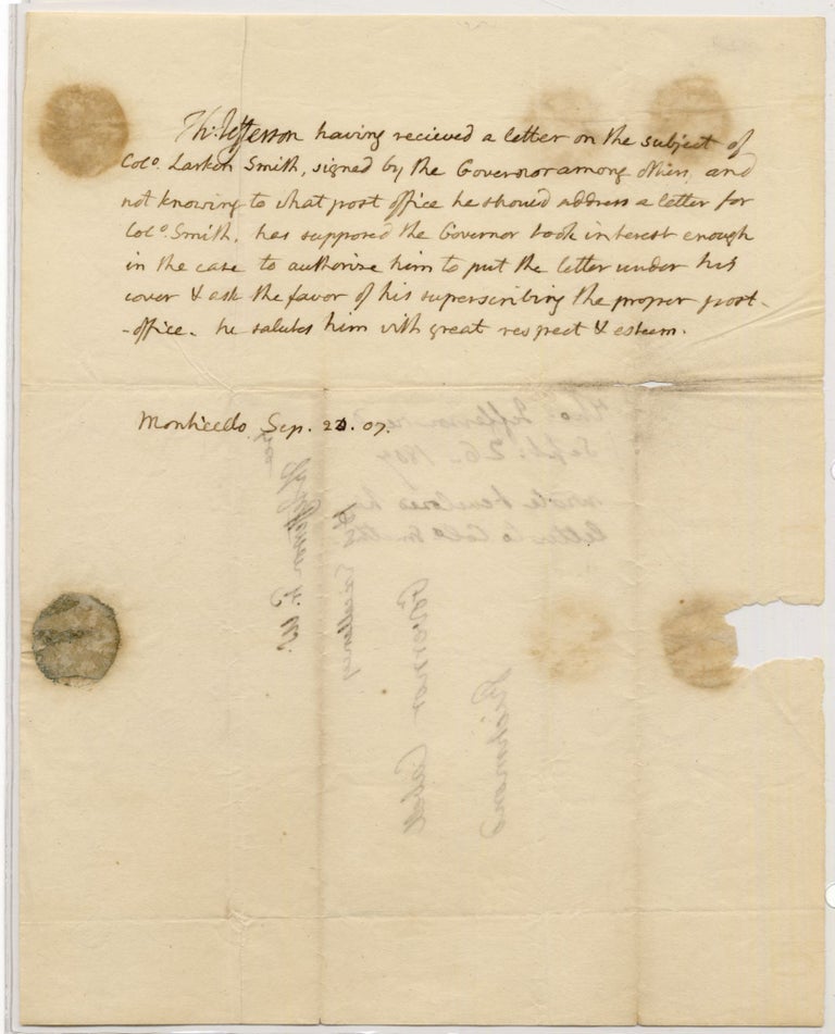 Item #393420 Autograph Letter Signed from President Thomas Jefferson to Virginia Governor William Henry Cabell. Thomas JEFFERSON.