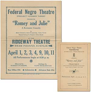 Item #393948 [Broadside]: Federal Negro Theatre [Project Number Three] Presents "Romey and Julie" A Romantic Comedy by Robert Dunmore, Ruth Chorpenning, James Norris. Musical Settings by Margaret Allison Bonds