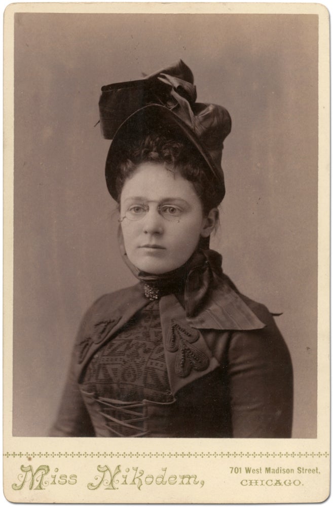 Item #394552 Cabinet Card Photograph of a Woman by Chicago's Only Professional Woman Photographer. Miss NIKODEM, A M.