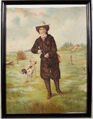Item #394743 Illustration on Cloth of a Woman Hunting with a Shotgun and Dogs