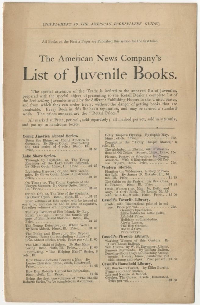 Item #394832 Supplement of the American Booksellers' Guide: The American News Company's List of Juvenile Books