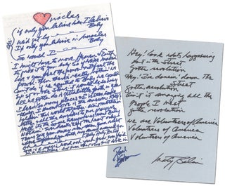 Handwritten Lyrics for "Volunteers" and Jefferson Starship's "Miracles". Jefferson Airplane ., BALIN, Jefferson Starship.