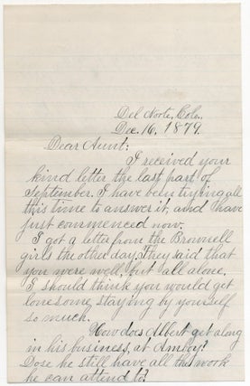 Three Autograph Letters Signed to her aunt about family life and silver mining in Colorado