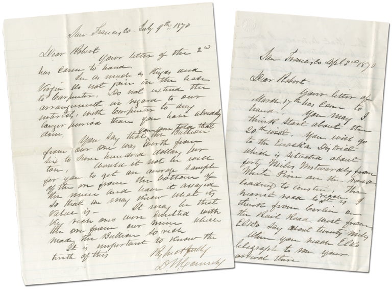 Item #395191 Two Autograph Letters Signed about Silver mining in Nevada. . W. CONNELY, avid.