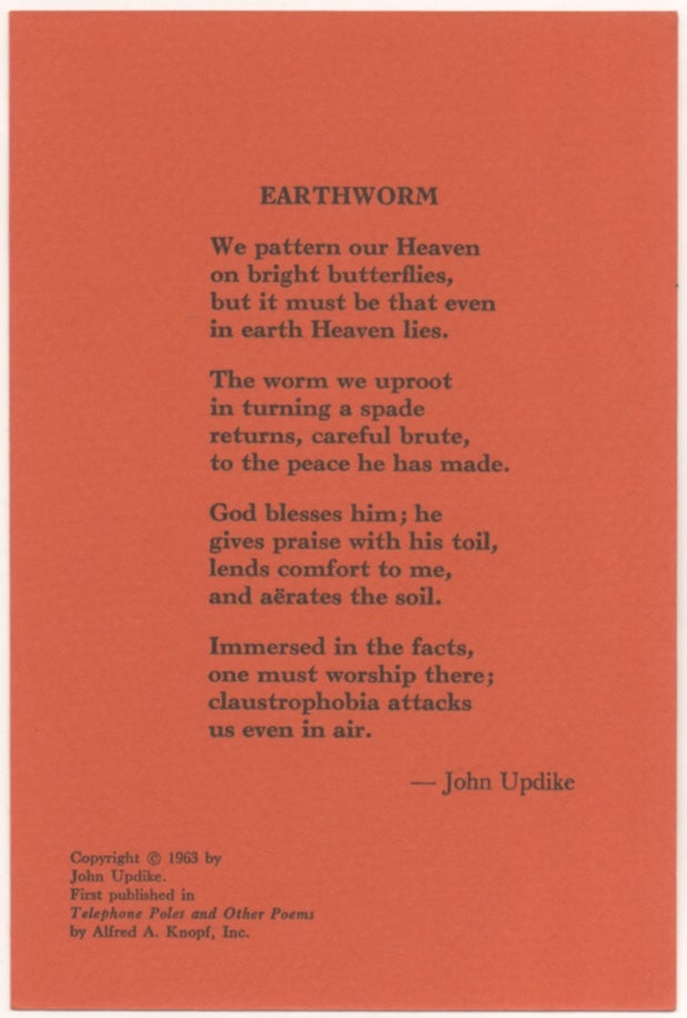 Item #395807 Earthworm. John UPDIKE.