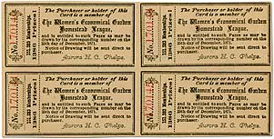 Block of Lottery Tickets]: The Purchaser or holder of this Card is a member of The Women's. Aurora H. C. PHELPS.