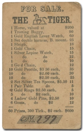 Item #395953 [Lottery Ticket]: For Sale. The Tiger. 1 Horse Valued at $200, 1 Trotting Buggy