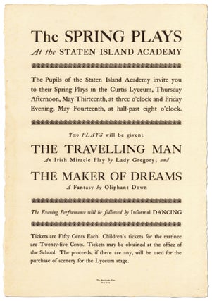 Item #397612 [Broadside]: The Spring Plays at the Staten Island Academy