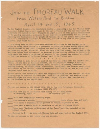 Item #398339 [Flyer]: Join the Thoreau Walk from Walden Pond to Boston April 14 and 15, 1965