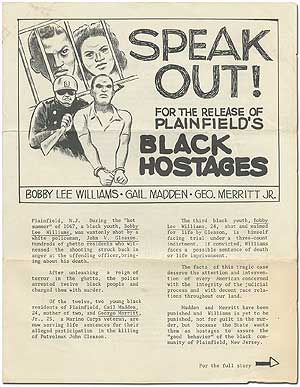 Item #399238 [Circular]: Speak Out! For the Release of Plainfield's Black Hostages. Bobby Lee...