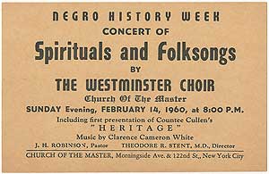Item #401036 Negro History Week concert of Spirituals and Folksongs by The Westminster Choir....