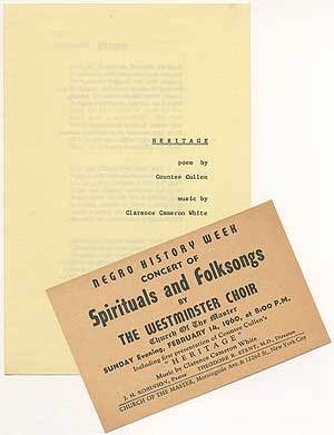 Card]: Negro History Week concert of Spirituals and Folksongs by The Westminster Choir [With]. Countee CULLEN.