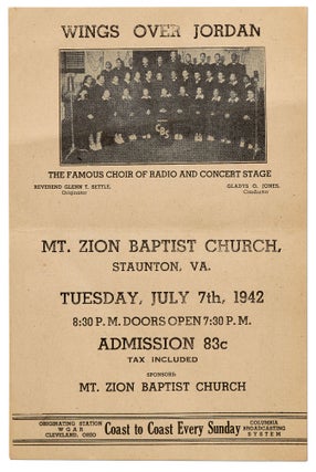 Item #402116 [Flyer or small broadside]: Wings Over Jordan. The Famous Choir of Radio and Concert...