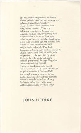 Item #402827 [Broadside Proof]: [Upon Becoming a Senior Citizen]. John UPDIKE