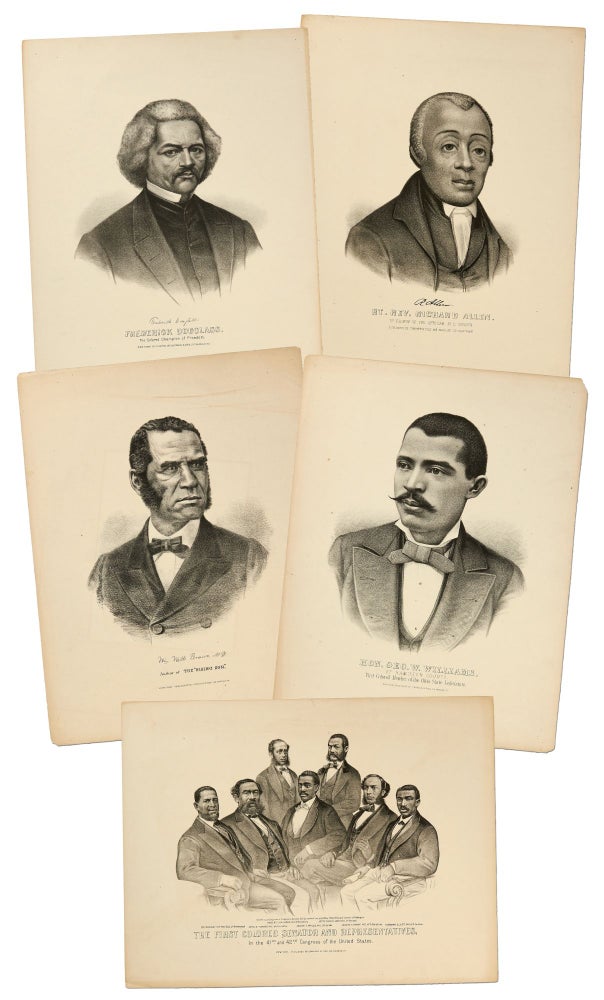 Item #403236 [Lithographs]: Five Currier and Ives Lithographs of Four Prominent African-Americans and a Portrait of "The First Colored Senator and Representatives" Frederick DOUGLASS, Rev. Richard Allen, William Wells Brown, George W. Williams.