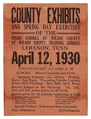Item #404733 [Broadside]: County Exhibits and Spring Day Exercises of the Negro Schools of Wilson...