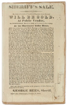 Item #404754 [Broadside]: Sheriff's Sale. By virtue of a writ of Venditioni Exponas to me...