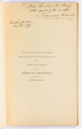 [Two Booklets]: A Tribute to Bayard Taylor ... by Isaac Edwards Clarke [and] Catalogue of the Library of the Late Mr. Bayard Taylor ... To be Sold at Auction ... November 24th and 25th, 1879, by Bangs & Co.
