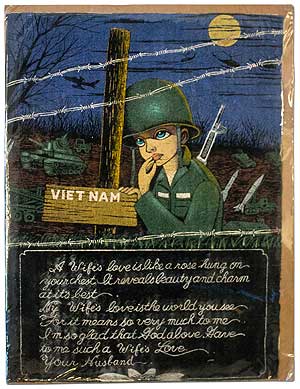 Item #407448 [Painting on velvet]: "Viet Nam. A Wife's love is like a rose hung on your chest..."