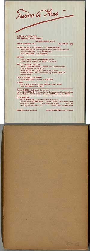 Item #407783 Twice A Year – Volumes VIII-IX, Spring Summer 1942 / Fall Winter 1942. Alfred STIEGLITZ, Muriel Rukeyse, Henry Miller, Dorothy NORMAN.
