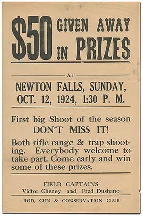 Item #408300 [Broadside]: $50 Given Away in Prizes at Newton Falls, Sunday, Oct. 12, 1924......