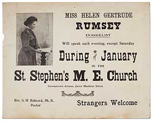 Miss Helen Gertrude Rumsey Evangelist will speak each evening, except Saturday during January in. Helen Gertrude RUMSEY.
