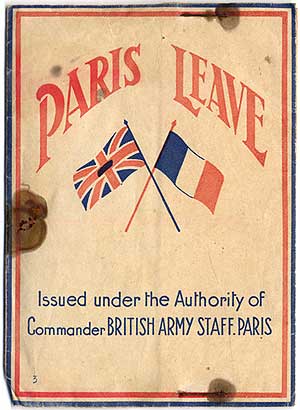Item #409710 [Cover title]: Paris Leave Issued under the Authority of Commander British Army Staff. Paris. G. D. BROWNE.