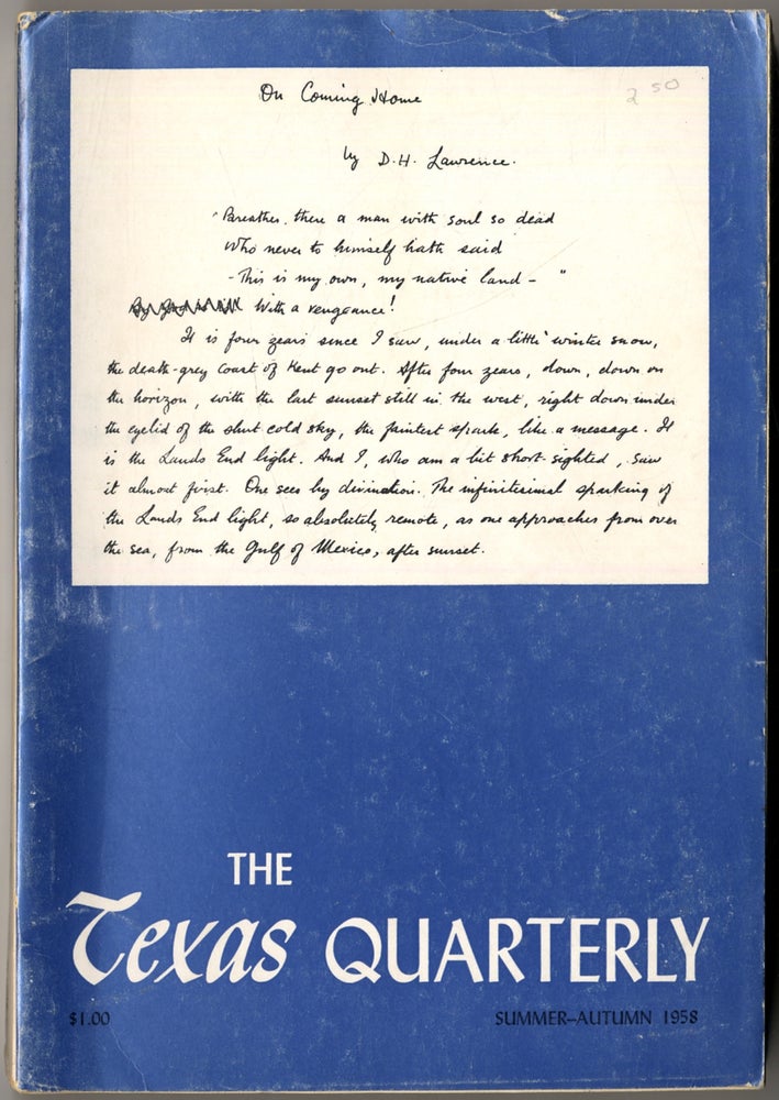 Item #410238 The Texas Quarterly - Summer/Autumn 1958 (Volume 1, Number 3). Wright MORRIS, Richard M. Elman, Theodore M. Greene, C. P. Boner, Harry H. RANSOM.