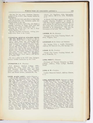 Who's Who in Colored America: A Biographical Dictionary of Notable Living Persons of Negro Descent in America. Vol. I. 1927