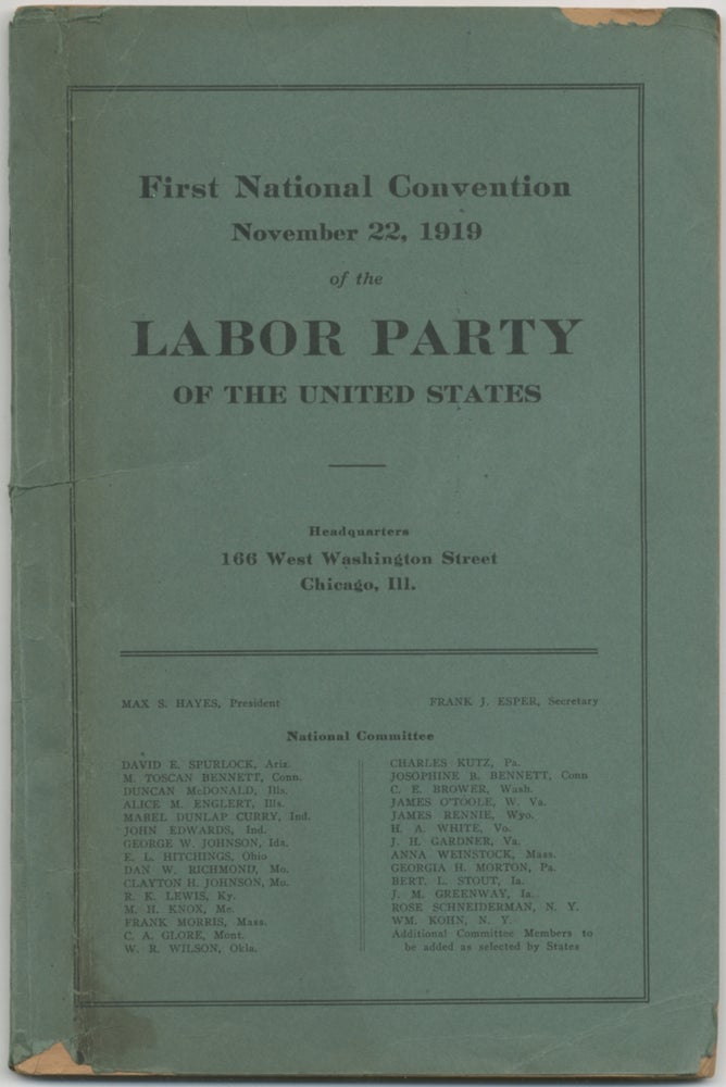 Item #411577 (Cover title): First National Convention November 22, 1919 of the Labor Party of the United States