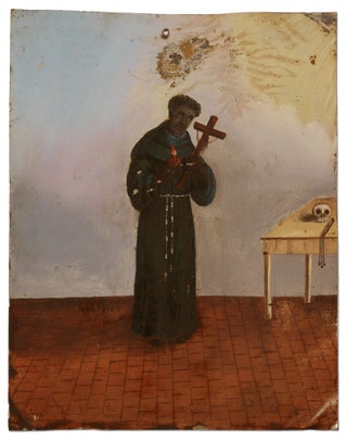 Item #412717 Mexican Retablo Painting of St. Benedict of Palermo, "Black America's Patron Saint."...