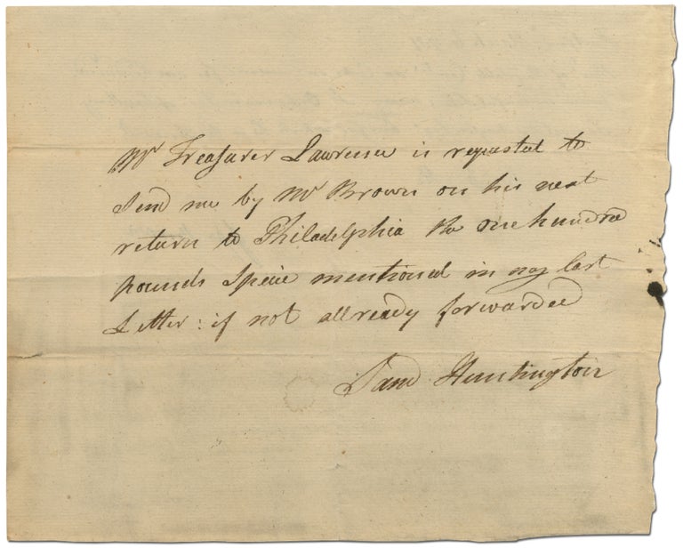 Item #413456 Revolutionary War Autograph Pay Order Signed by Samuel Huntington as President of the Continental Congress to Jesse Brown. Samuel HUNTINGTON.