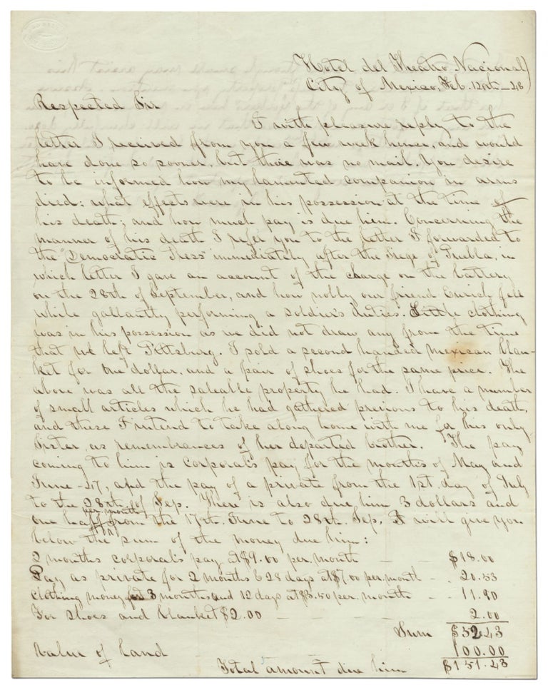 Item #413721 [Mexican-American War]: Autograph Letter Signed. Colonel Thomas A. ZEIGLER.