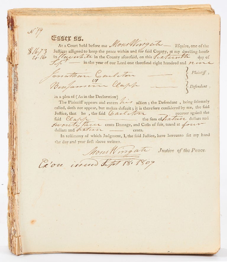 Default Judgments by Moses Wingate as Justice of the Peace of Haverhill, Massachusetts, 1809-1810. Moses WINGATE.