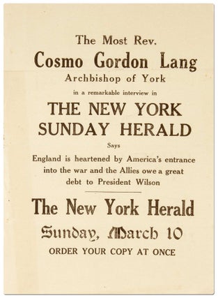 Item #413984 [Broadside]: The Most Rev. Cosmo Gordon Lang Archbishop of York in a remarkable...