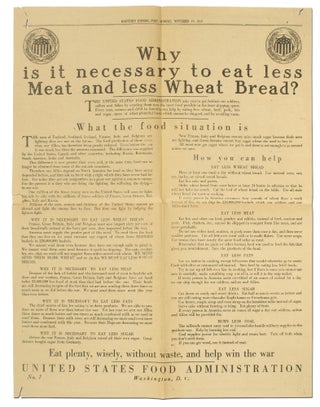 Item #414047 [Broadside]: Why is it necessary to eat less Meat and less Wheat Bread?
