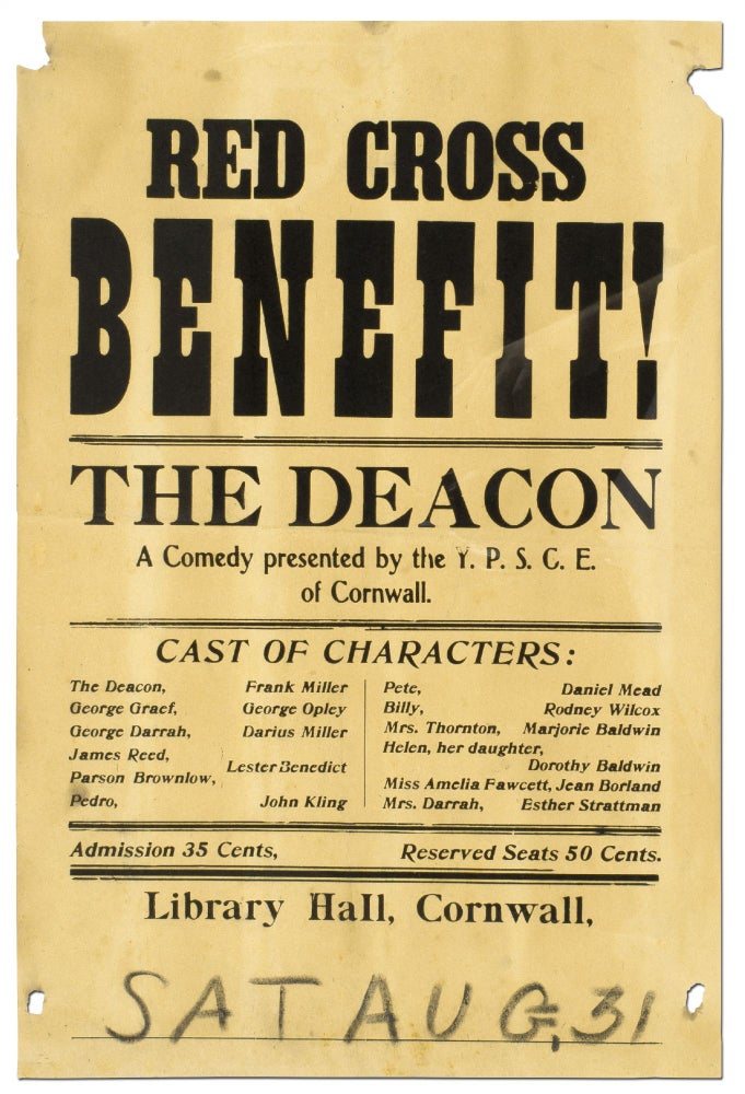 Item #414050 (Broadside): Red Cross Benefit! The Deacon. A Comedy presented by the Y.P.S.C.E. of Cornwall