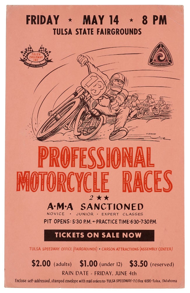 Item #414200 [Poster]: Tulsa State Fairgrounds. Professional Motorcycle Races. 2 A.M.A. Sanctioned. Novice - Junior - Expert Classes