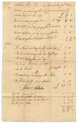 Item #414671 Holograph Invoice to Absconded Indentured Servant billing him for the Cost of His...